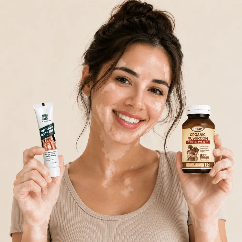 LuminaDerm customer holding vitiligo ointment